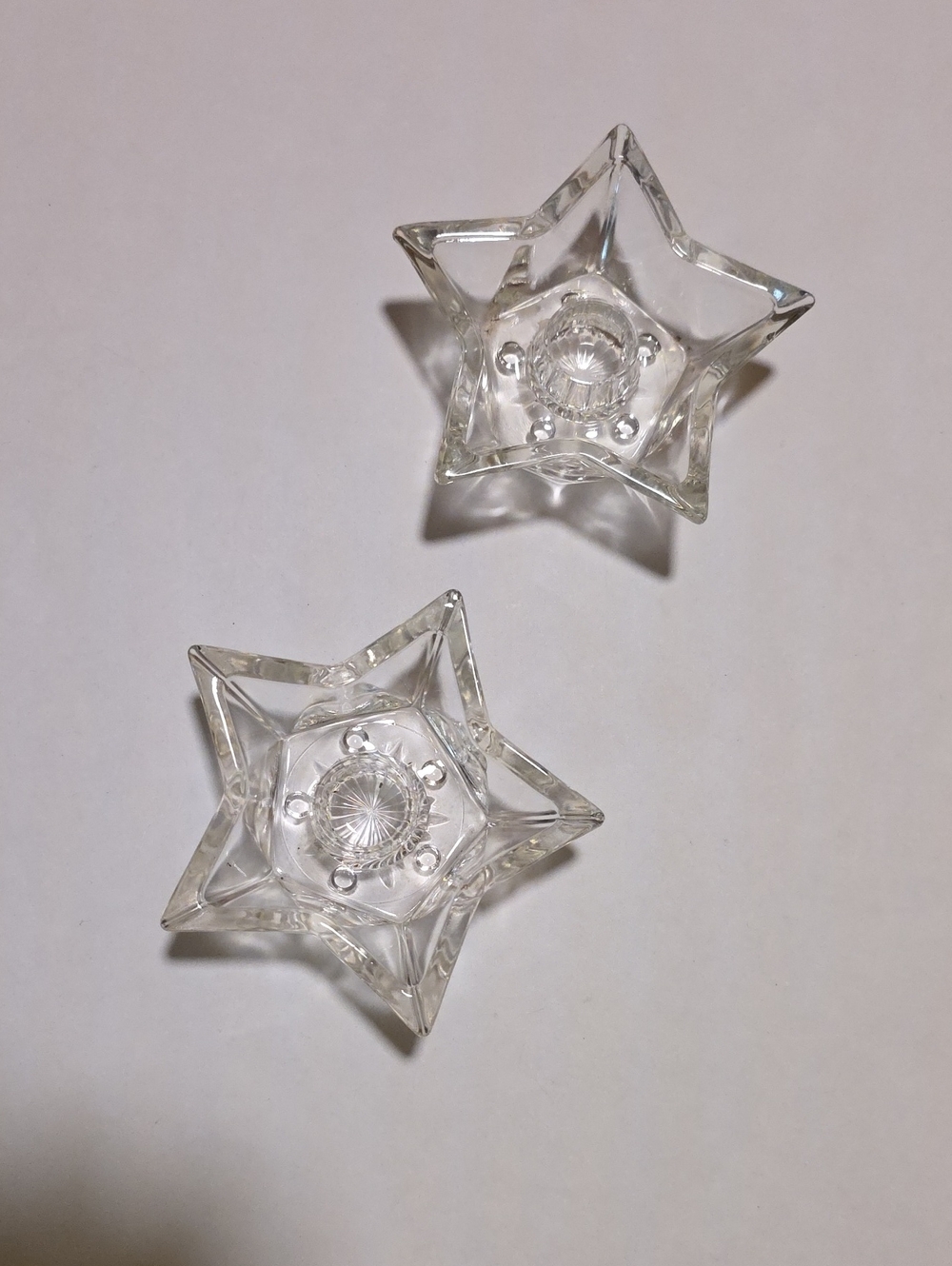 Hazel Atlas Star Line Clear  Star-Shaped Glass Candle Holders - Set of 2